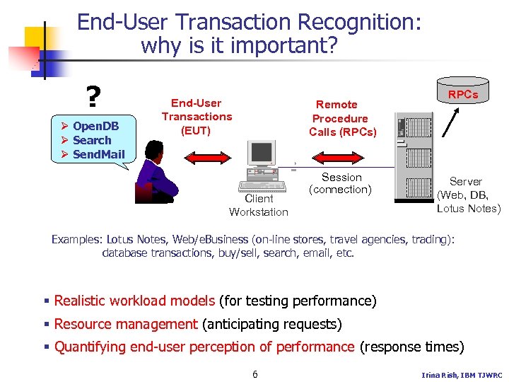 End-User Transaction Recognition: why is it important? ? Ø Open. DB Ø Search Ø