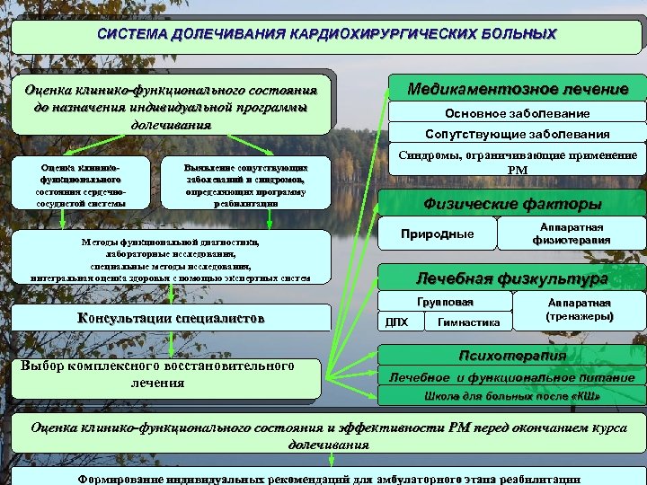 СИСТЕМА ДОЛЕЧИВАНИЯ КАРДИОХИРУРГИЧЕСКИХ БОЛЬНЫХ Оценка клинико-функционального состояния до назначения индивидуальной программы долечивания Оценка клиникофункционального