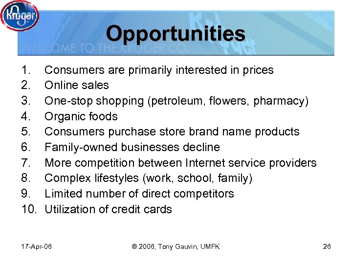 Opportunities 1. 2. 3. 4. 5. 6. 7. 8. 9. 10. Consumers are primarily