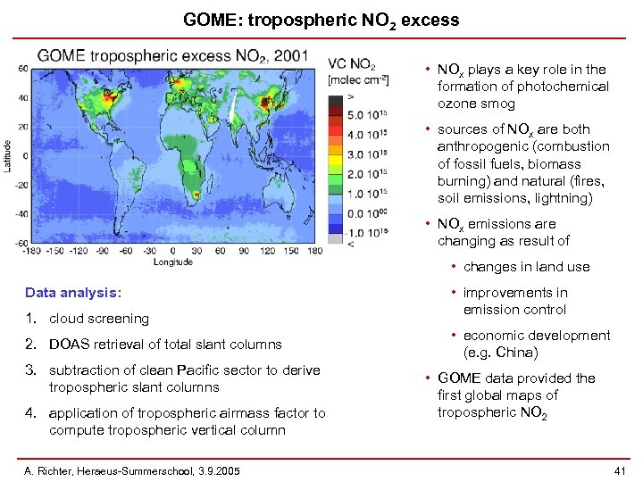 GOME: tropospheric NO 2 excess • NOx plays a key role in the formation