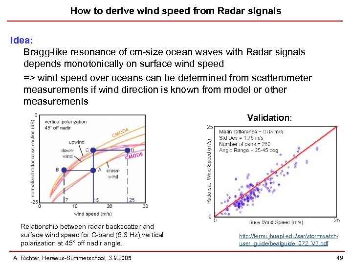 How to derive wind speed from Radar signals Idea: Bragg-like resonance of cm-size ocean