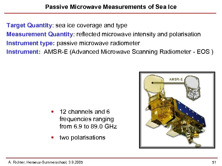 Passive Microwave Measurements of Sea Ice Target Quantity: sea ice coverage and type Measurement