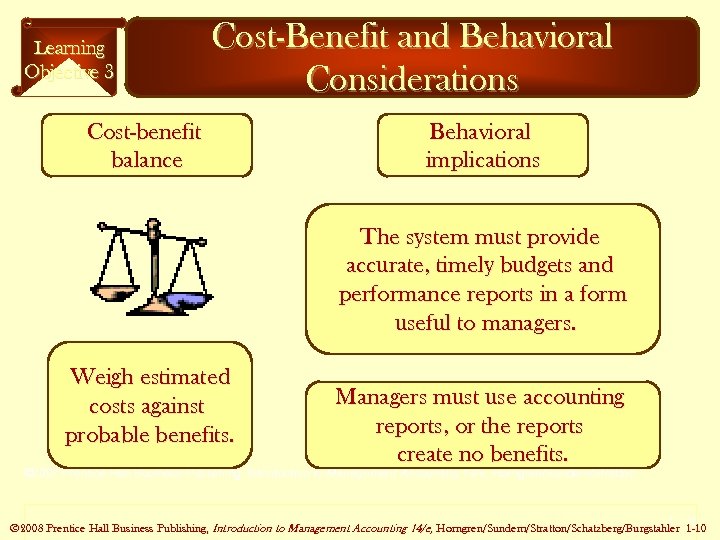 Learning Objective 3 Cost-Benefit and Behavioral Considerations Cost-benefit balance Behavioral implications The system must