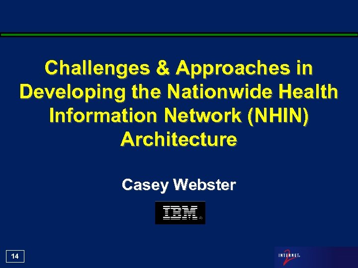 Challenges & Approaches in Developing the Nationwide Health Information Network (NHIN) Architecture Casey Webster