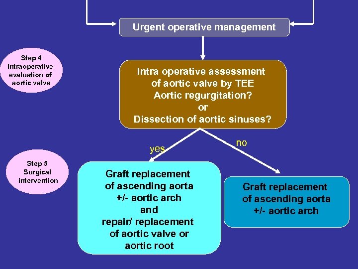 Urgent operative management Step 4 Intraoperative evaluation of aortic valve Intra operative assessment of