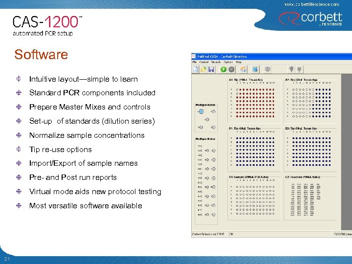 Software Intuitive layout—simple to learn Standard PCR components included Prepare Master Mixes and controls