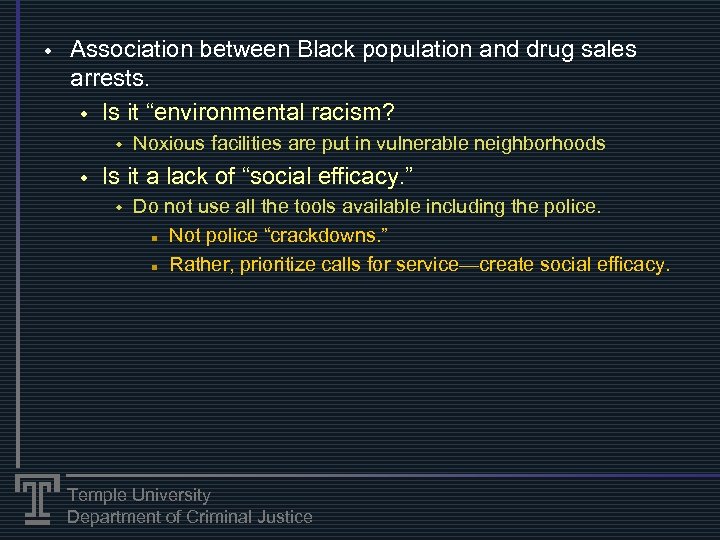 w Association between Black population and drug sales arrests. w Is it “environmental racism?