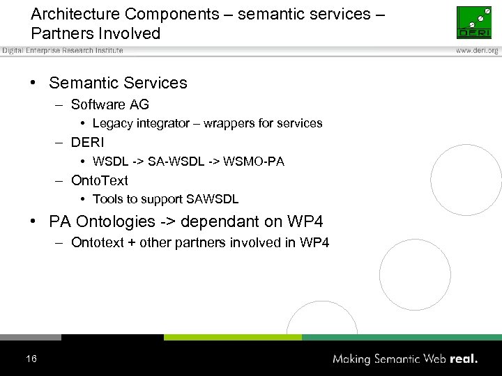 Architecture Components – semantic services – Partners Involved • Semantic Services – Software AG