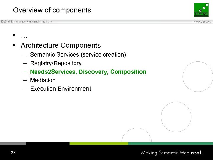 Overview of components • … • Architecture Components – – – 23 Semantic Services