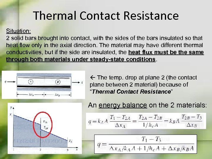 Thermal Contact Resistance Situation: 2 solid bars brought into contact, with the sides of