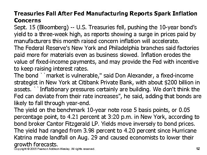 Treasuries Fall After Fed Manufacturing Reports Spark Inflation Concerns Sept. 15 (Bloomberg) -- U.