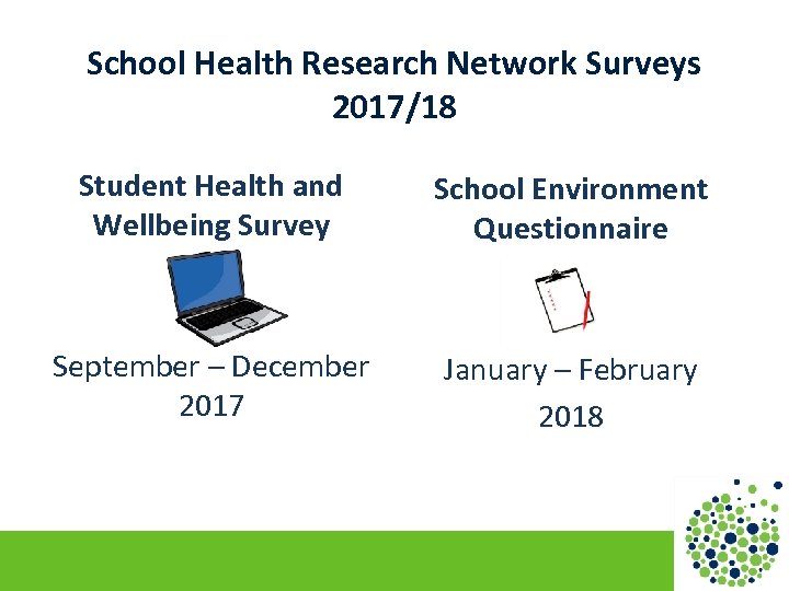 School Health Research Network Surveys 2017/18 Student Health and Wellbeing Survey School Environment Questionnaire