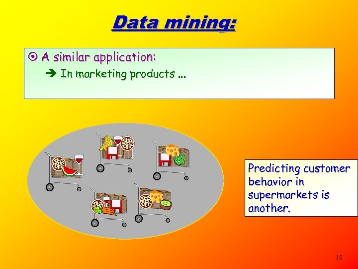 Data mining: ¤ A similar application: è In marketing products. . . Predicting customer