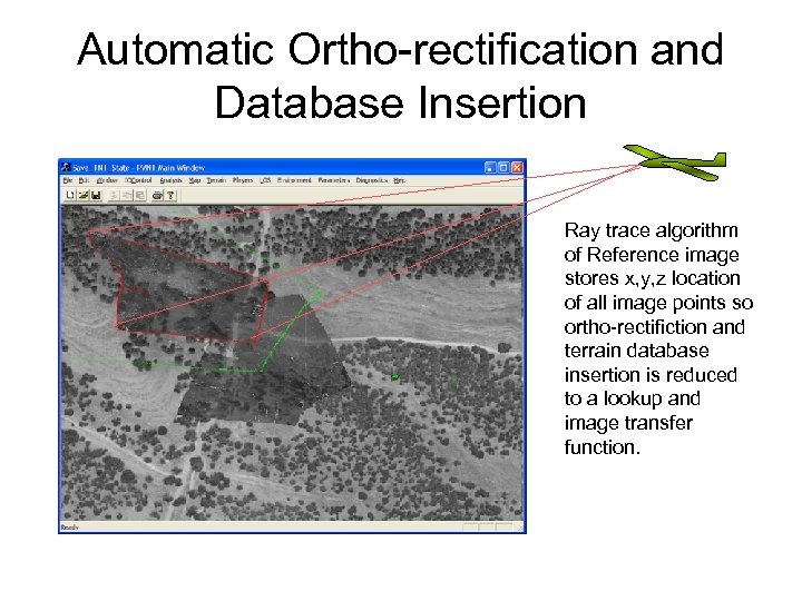 Automatic Ortho-rectification and Database Insertion Ray trace algorithm of Reference image stores x, y,