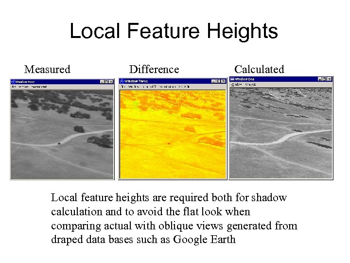 Local Feature Heights Measured Difference Calculated Local feature heights are required both for shadow