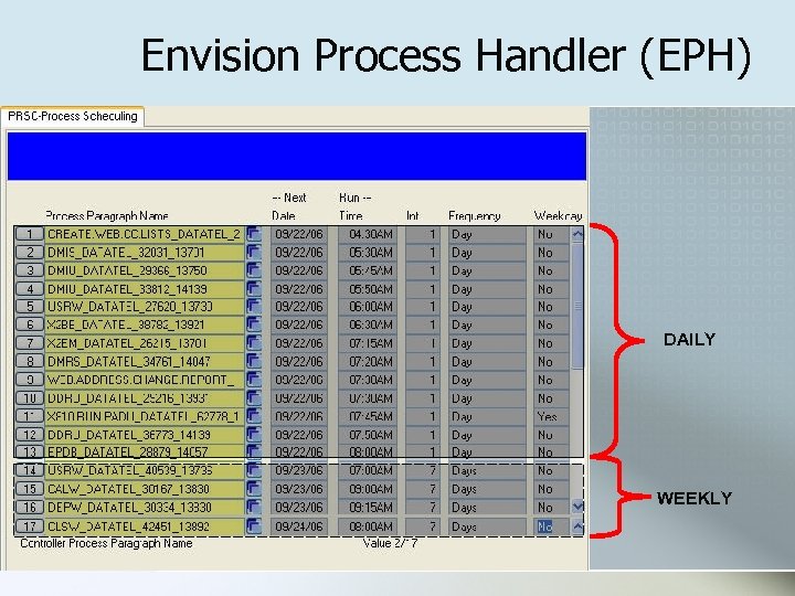 Envision Process Handler (EPH) DAILY WEEKLY 