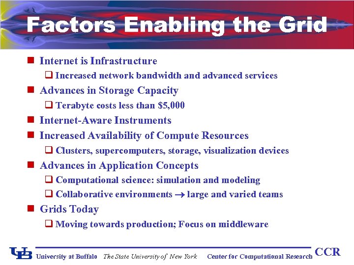 Factors Enabling the Grid n Internet is Infrastructure q Increased network bandwidth and advanced