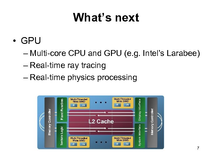 What’s next • GPU – Multi-core CPU and GPU (e. g. Intel’s Larabee) –