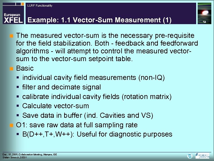 LLRF Functionality Example: 1. 1 Vector-Sum Measurement (1) The measured vector-sum is the necessary