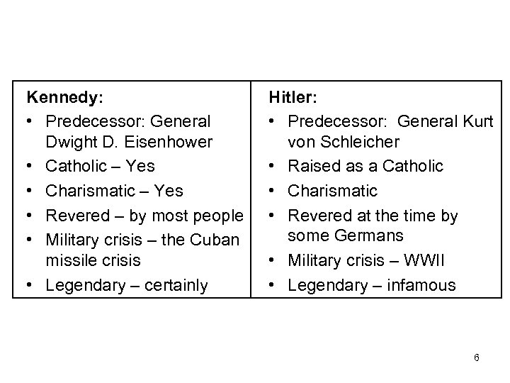 Kennedy: • Predecessor: General Dwight D. Eisenhower • Catholic – Yes • Charismatic –