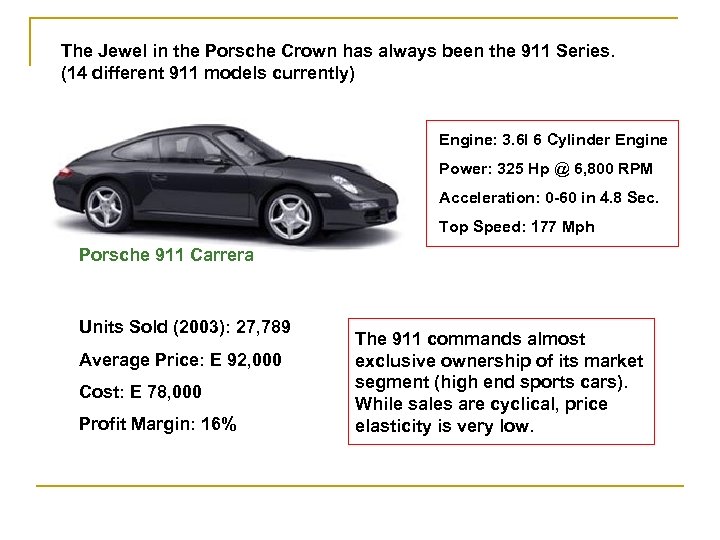 The Jewel in the Porsche Crown has always been the 911 Series. (14 different