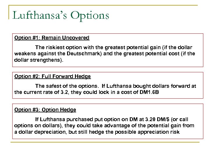 Lufthansa’s Option #1: Remain Uncovered The riskiest option with the greatest potential gain (if