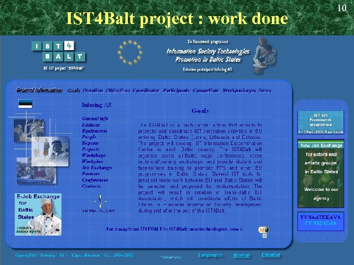 IST 4 Balt project : work done 10 9 