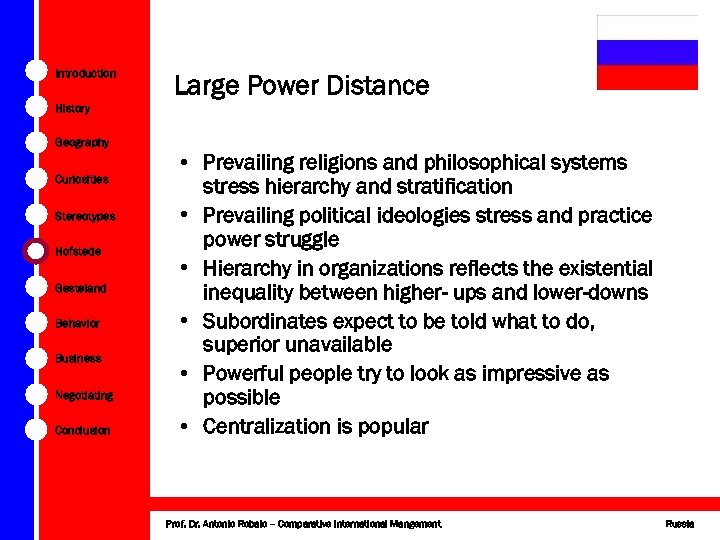 Introduction Large Power Distance History Geography Curiosities Stereotypes Hofstede Gesteland Behavior Business Negotiating Conclusion