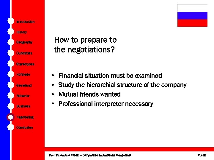 Introduction History Geography Curiosities How to prepare to the negotiations? Stereotypes Hofstede Gesteland Behavior