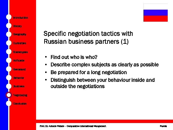 Introduction History Geography Curiosities Specific negotiation tactics with Russian business partners (1) Stereotypes Hofstede