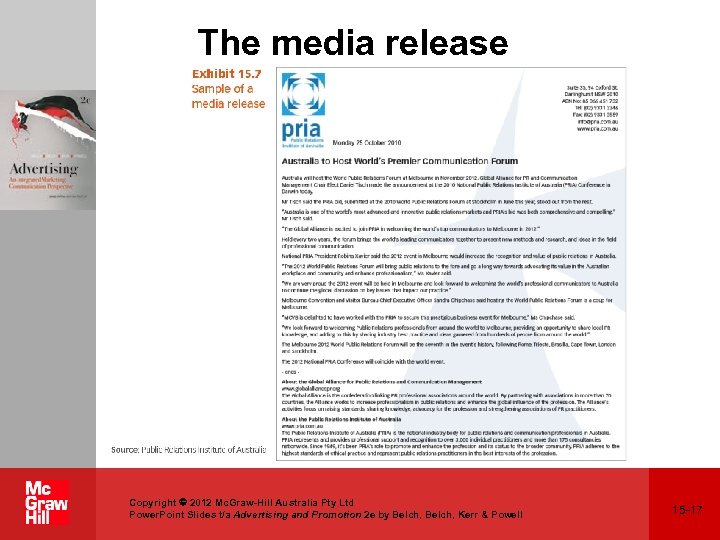 The media release Copyright 2012 Mc. Graw-Hill Australia Pty Ltd Power. Point Slides t/a