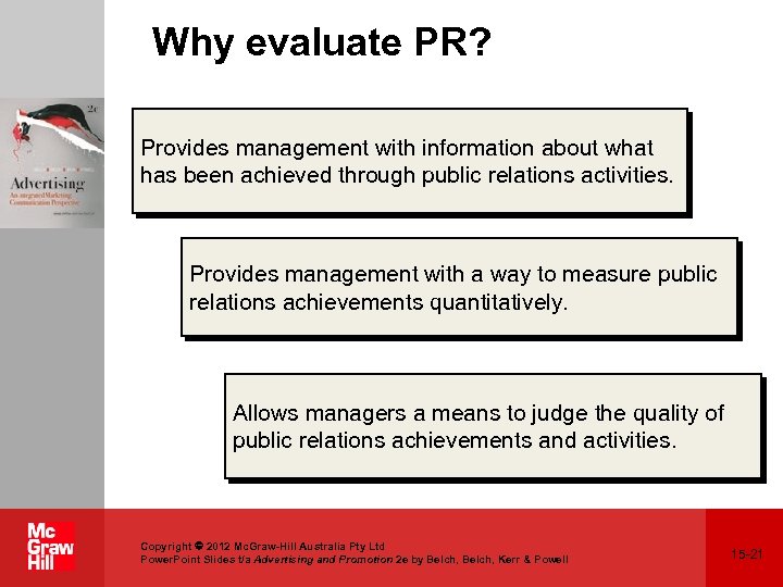 Why evaluate PR? Provides management with information about what has been achieved through public