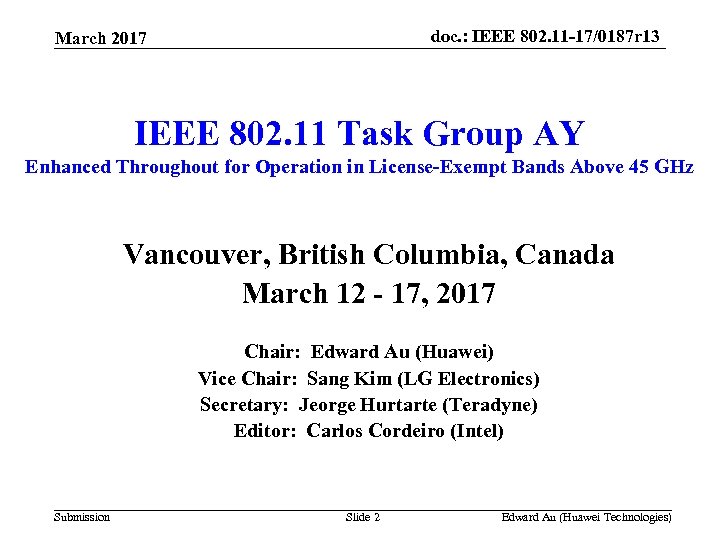 doc. : IEEE 802. 11 -17/0187 r 13 March 2017 IEEE 802. 11 Task