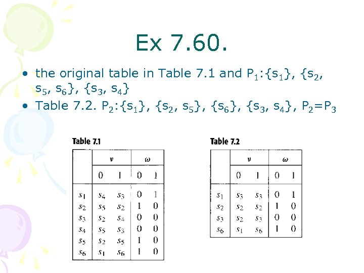 Ex 7. 60. • the original table in Table 7. 1 and P 1: