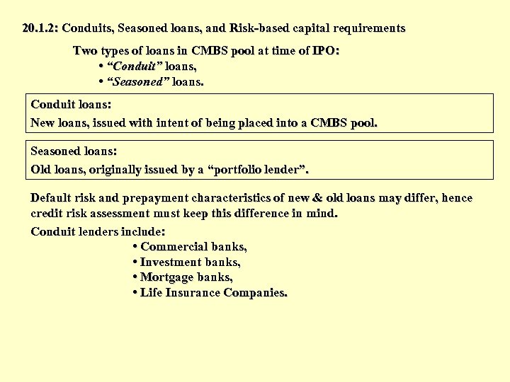 20. 1. 2: Conduits, Seasoned loans, and Risk-based capital requirements Two types of loans