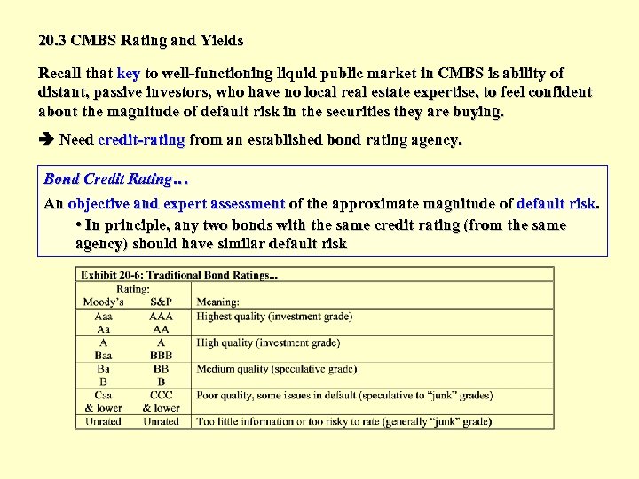 20. 3 CMBS Rating and Yields Recall that key to well-functioning liquid public market