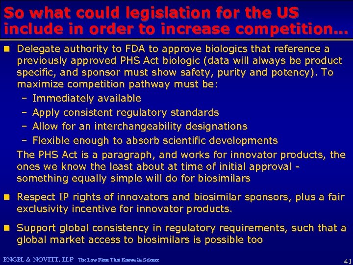 So what could legislation for the US include in order to increase competition… n