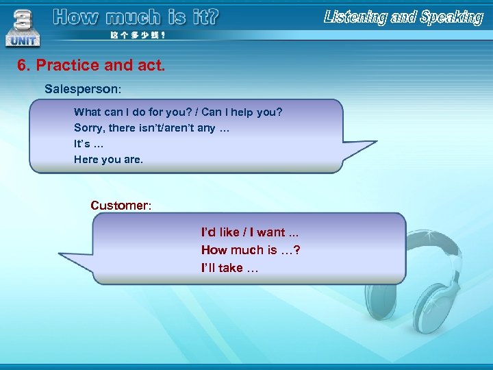 6. Practice and act. Salesperson: What can I do for you? / Can I