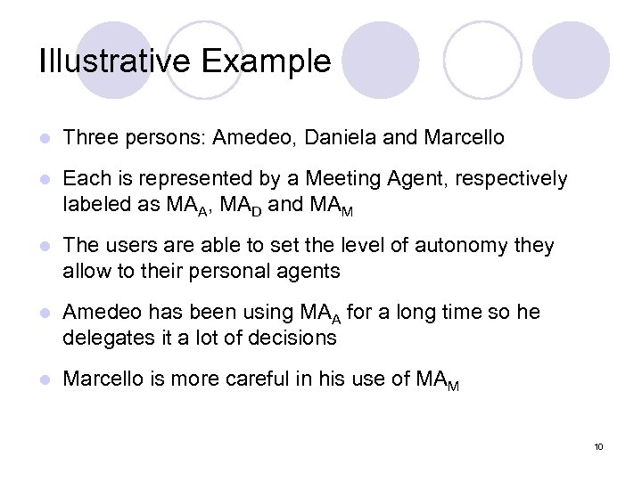 Illustrative Example l Three persons: Amedeo, Daniela and Marcello l Each is represented by