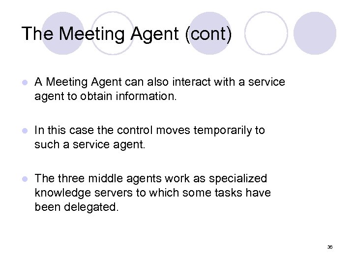 The Meeting Agent (cont) l A Meeting Agent can also interact with a service