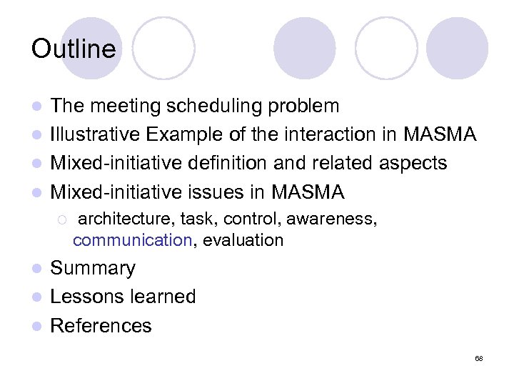Outline The meeting scheduling problem l Illustrative Example of the interaction in MASMA l