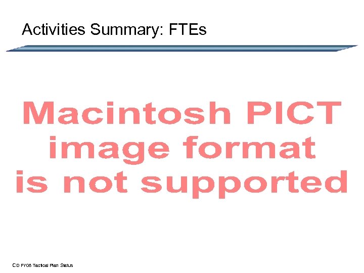 Activities Summary: FTEs CD FY 08 Tactical Plan Status 