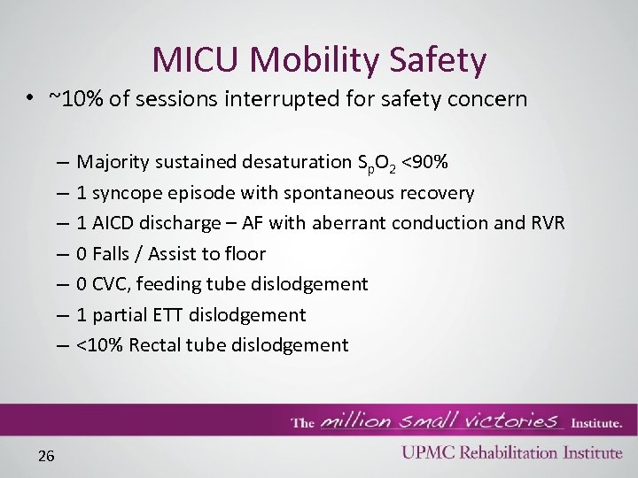 MICU Mobility Safety • ~10% of sessions interrupted for safety concern – – –