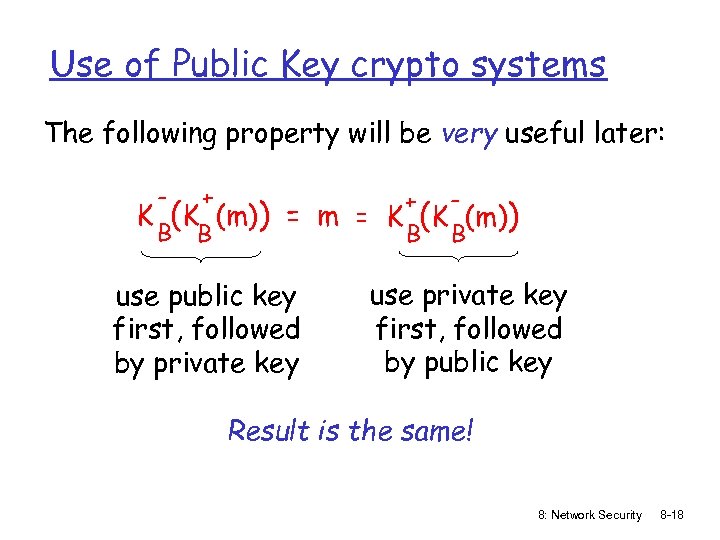 Use of Public Key crypto systems The following property will be very useful later: