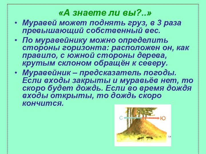  «А знаете ли вы? . . » • Муравей может поднять груз, в