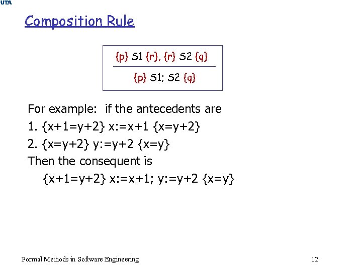 Composition Rule {p} S 1 {r}, {r} S 2 {q} {p} S 1; S
