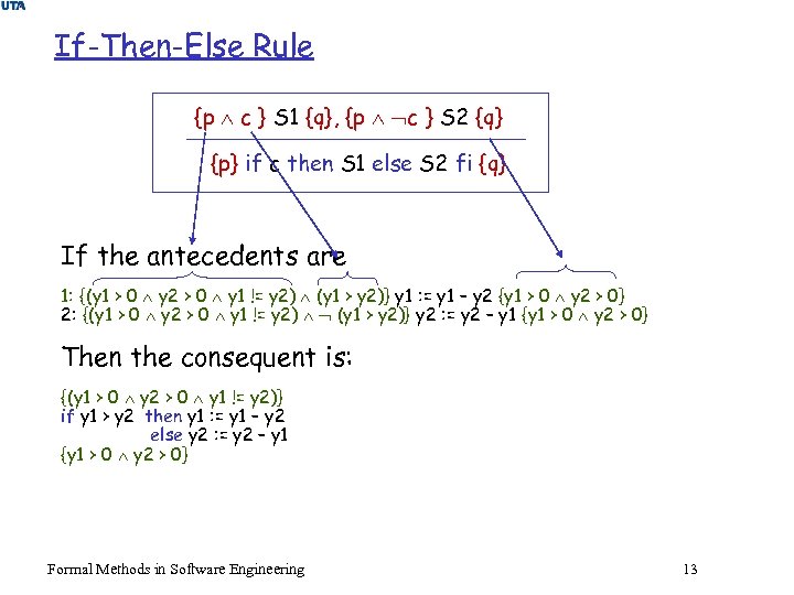 If-Then-Else Rule {p c } S 1 {q}, {p c } S 2 {q}