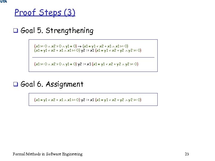 Proof Steps (3) q Goal 5. Strengthening {x 1 >= 0 x 2 >