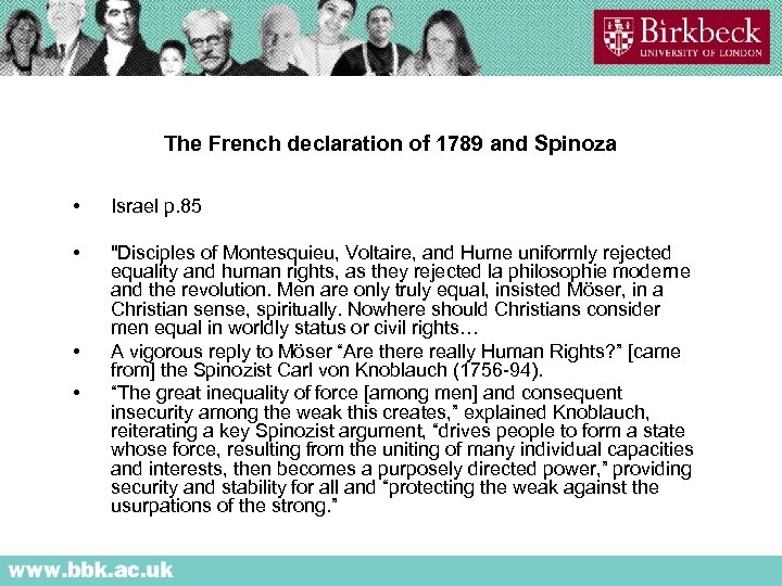 The French declaration of 1789 and Spinoza • Israel p. 85 • "Disciples of