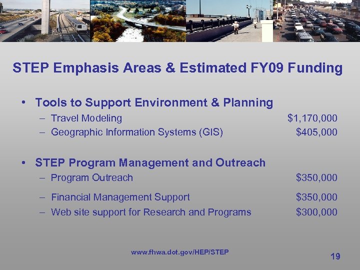 STEP Emphasis Areas & Estimated FY 09 Funding • Tools to Support Environment &